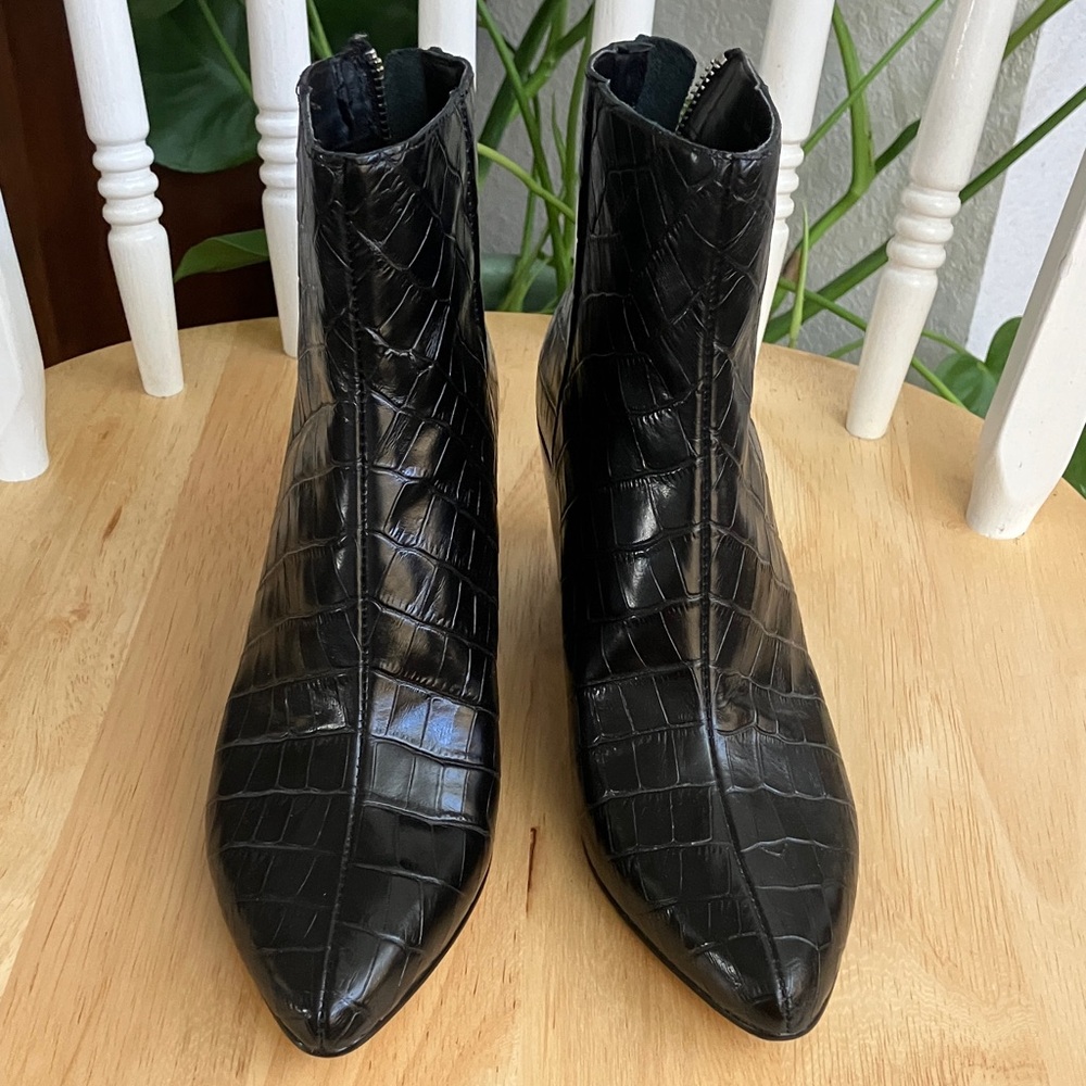 Dolce Vita Black Croc-Embossed Ankle Boots
